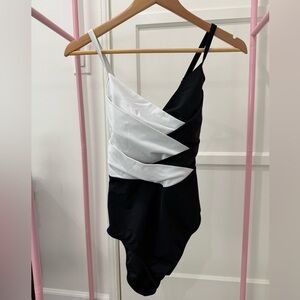 Land’s End Black and White low-leg Petite Pleated SlenderSuit